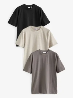 T-Shirts En Hemden*Next Zwart/Bruin/Licht Naturel - Relaxed fit - Verpakking van 3 T-shirts van zware stof