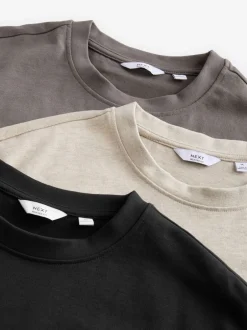 T-Shirts En Hemden*Next Zwart/Bruin/Licht Naturel - Relaxed fit - Verpakking van 3 T-shirts van zware stof