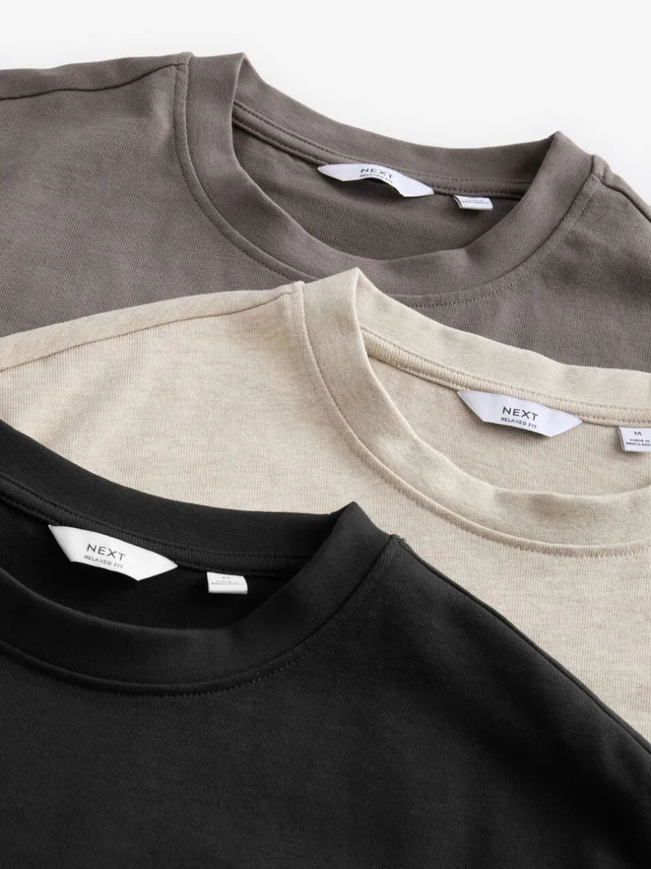 T-Shirts En Hemden*Next Zwart/Bruin/Licht Naturel - Relaxed fit - Verpakking van 3 T-shirts van zware stof