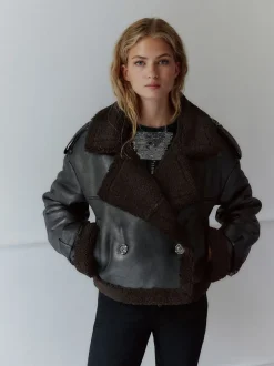 Jassen En Jacks*Next Zwart/chocoladebruin - Faux Shearling Cropped Aviator Jacket