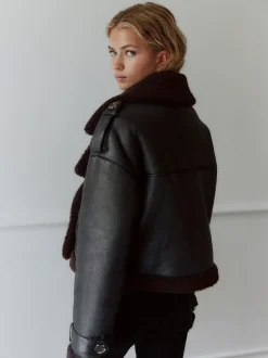 Jassen En Jacks*Next Zwart/chocoladebruin - Faux Shearling Cropped Aviator Jacket