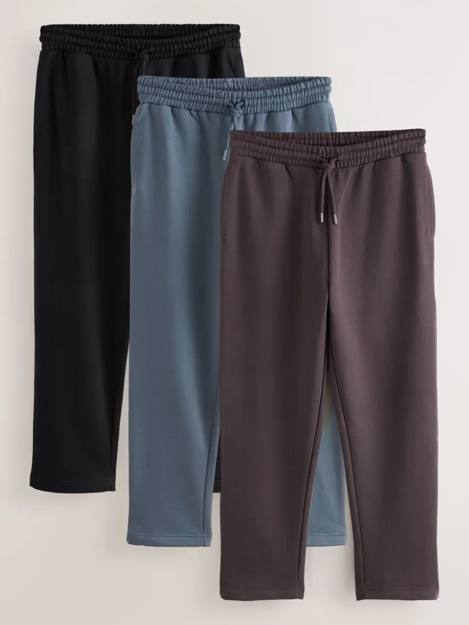 Joggingbroeken*Next - Brushback Heavyweight 3 Pack Joggers Zwart/Chocoladebruin/Staalblauw