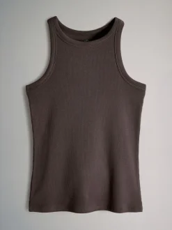 Sportkleding|The Set - 5 Pack Racer Ribbed Vests Zwart/chocoladebruin/taupebruin/streep/wit