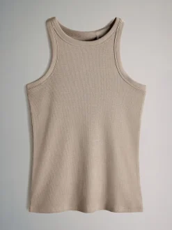 Sportkleding|The Set - 5 Pack Racer Ribbed Vests Zwart/chocoladebruin/taupebruin/streep/wit