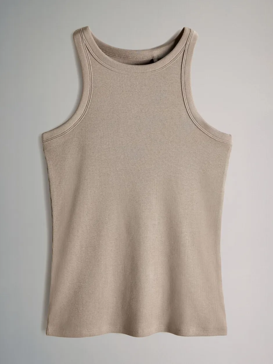 Sportkleding|The Set - 5 Pack Racer Ribbed Vests Zwart/chocoladebruin/taupebruin/streep/wit