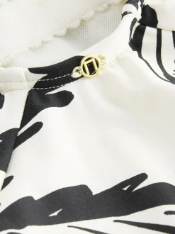 Badkleding*Next Zwart/Crème Palm - Badpak met vormgevende zijrimpeling en buikcorrectie