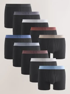Ondergoed|Ondergoed|Next Zwarte en blauwe/bruine taillebanden - Standaard - 10 Boxershorts zonder plooi