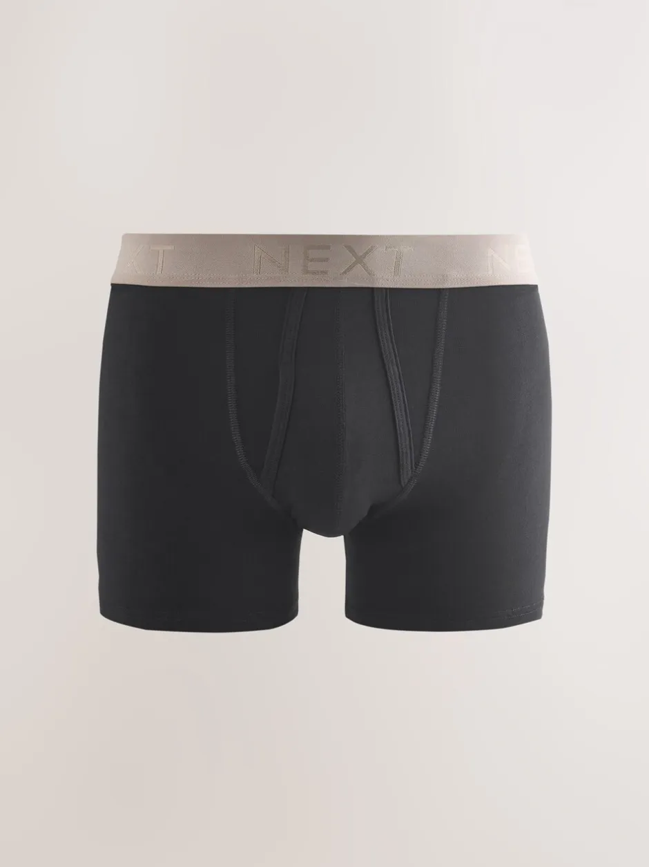 Ondergoed|Ondergoed|Next Zwarte en blauwe/bruine taillebanden - Standaard - 10 Boxershorts zonder plooi