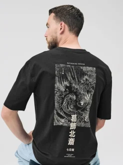 T-Shirts En Hemden|Next - Relaxed fit - T-shirt met kunstenaars/artiestlicentie Zwarte Hokusai