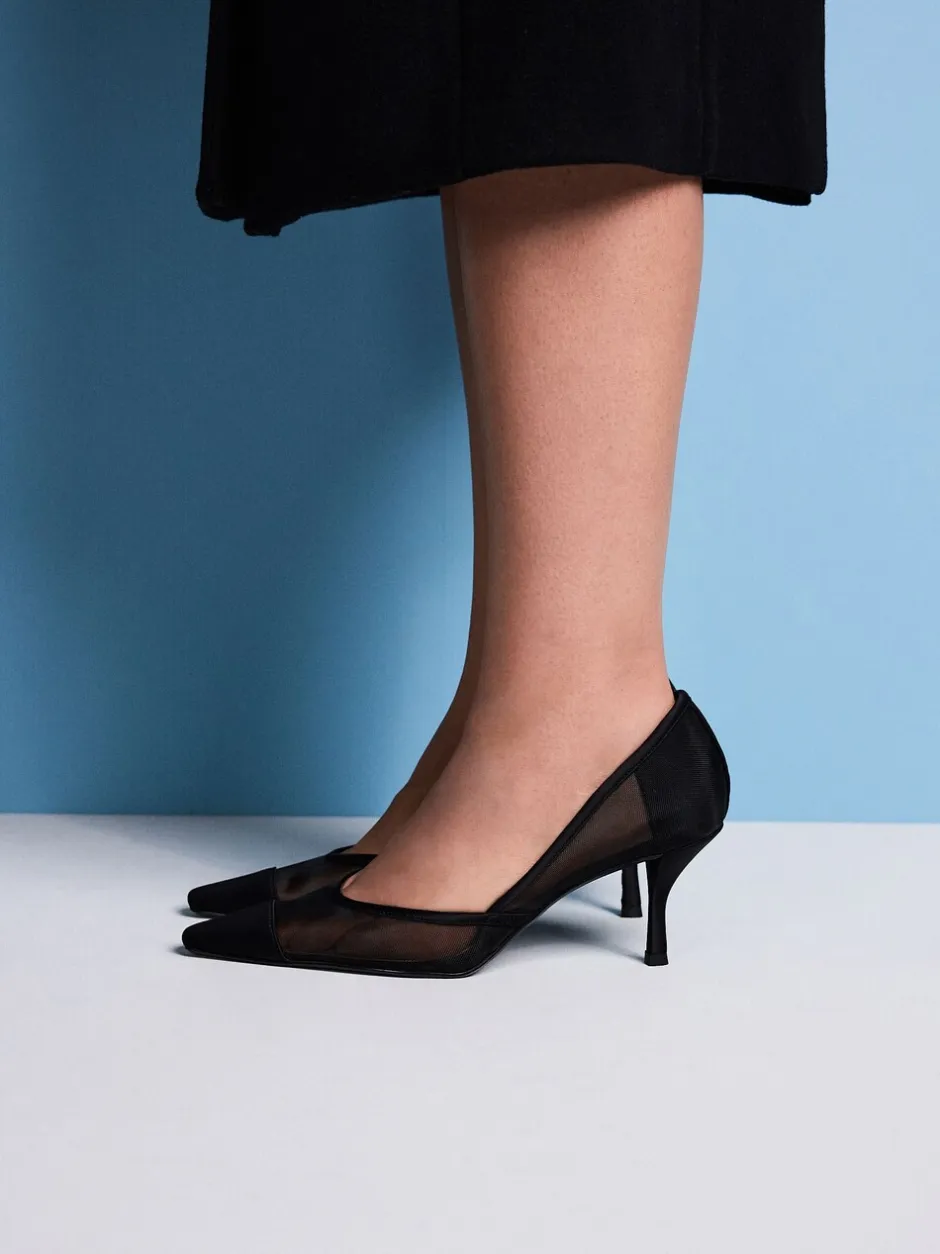 Schoenen Met Hakken|Next - Tabitha Simmons x Mary Grace Leather Chisel Toe Court Heels Zwarte mesh