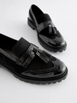 Lage Schoenen|Next - Loafers met dikke zool met profiel en kwastjes Zwarte mix