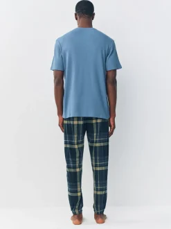 Pyjama's*Next - Textured Cosy Motionflex Cuffed Pyjamas Set Zwarte ruit
