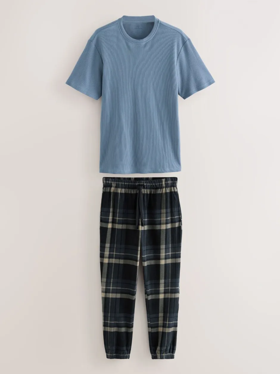 Pyjama's*Next - Textured Cosy Motionflex Cuffed Pyjamas Set Zwarte ruit