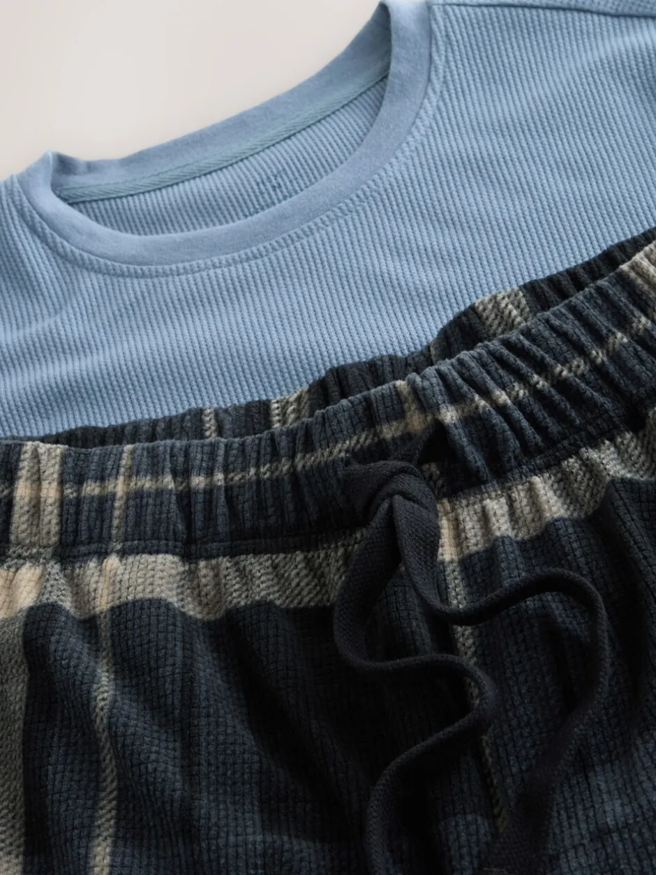 Pyjama's*Next - Textured Cosy Motionflex Cuffed Pyjamas Set Zwarte ruit