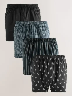 Ondergoed|Ondergoed*Next Zwarte streep - Verpakking van 4 - Geweven boxershorts van puur katoen