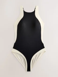 Badkleding*Next - Hoogsluitende halterbadpak met buikcorrectie Zwart/ecru