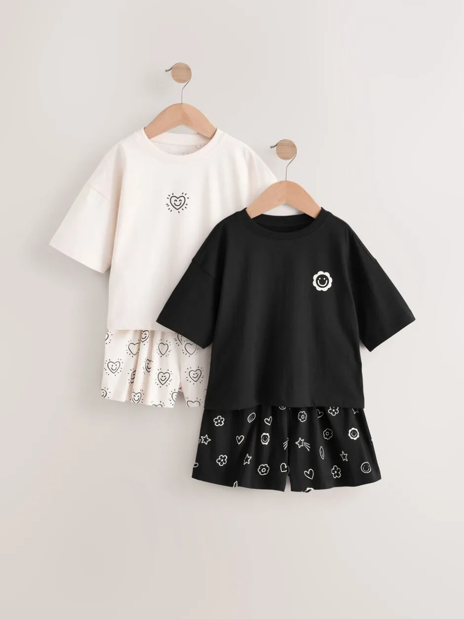 Nachtkleding En Pyjama's|Pyjama's*Next - Set van 2 pyjama's met short (3-16 jr) Zwart/ecru
