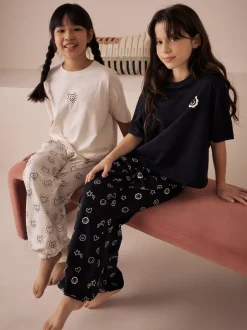 Nachtkleding En Pyjama's|Pyjama's|Next - Verpakking van 2 pyjama's met joggingbroek (3-16 jr) Zwart/ecru