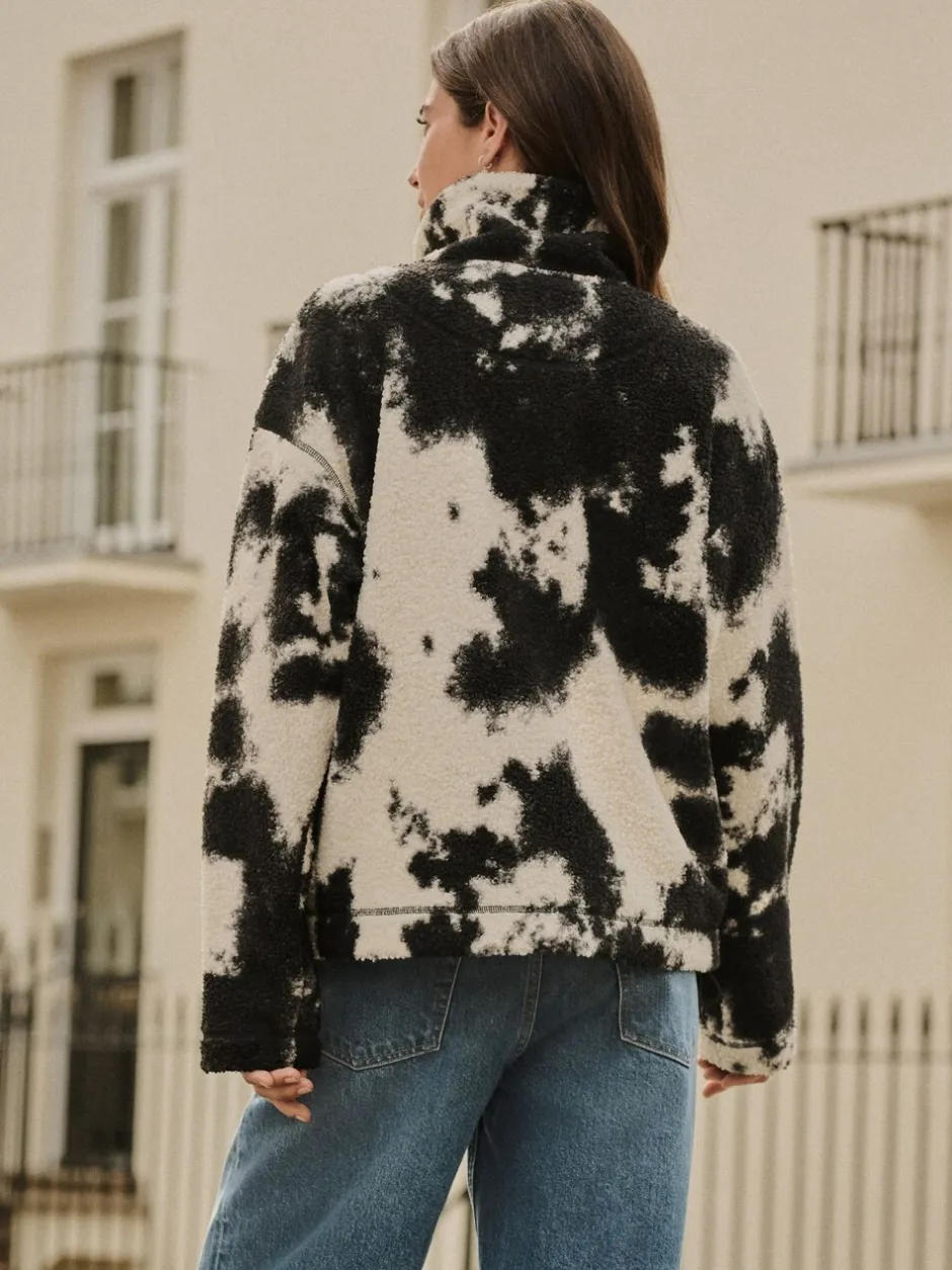 Hoody's En Sweatshirts|Next Zwart/ecru koeienprint - Soft Touch Knusse Teddy Borg Kwartrondrits Fleece
