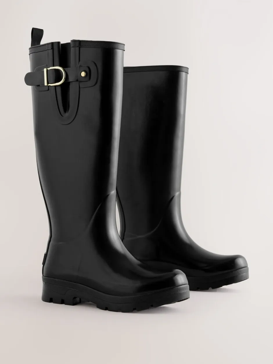 Laarzen*Next - Premium Faux Fur Lined Knee High Wellies Zwartglanzend