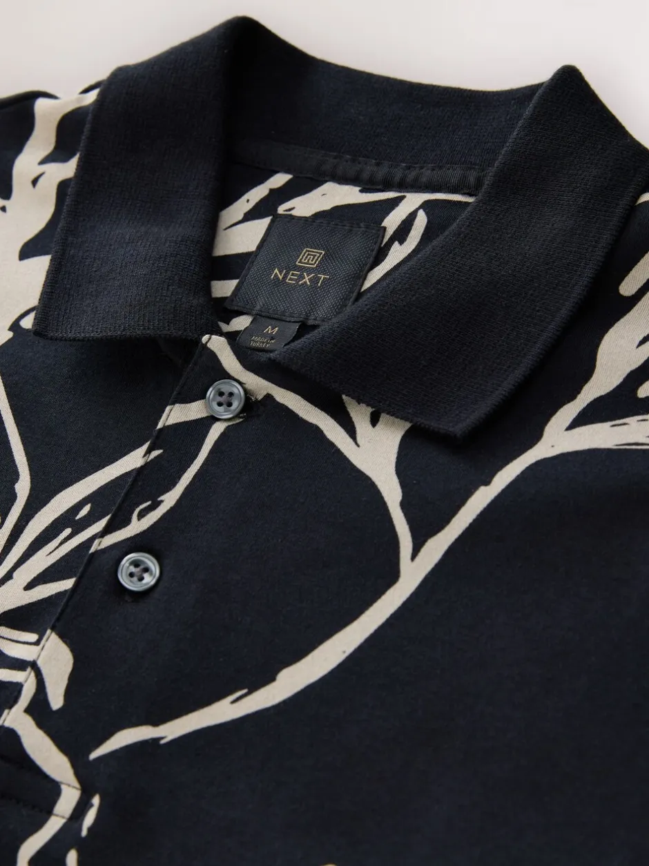 Poloshirts|Next Zwartgoud met bloemenprint - Poloshirt met korte mouwen en print