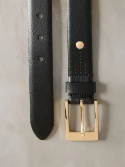 Ceintuurs*Next - N. Premium riem van Italiaans leer Zwart/goudkleurig