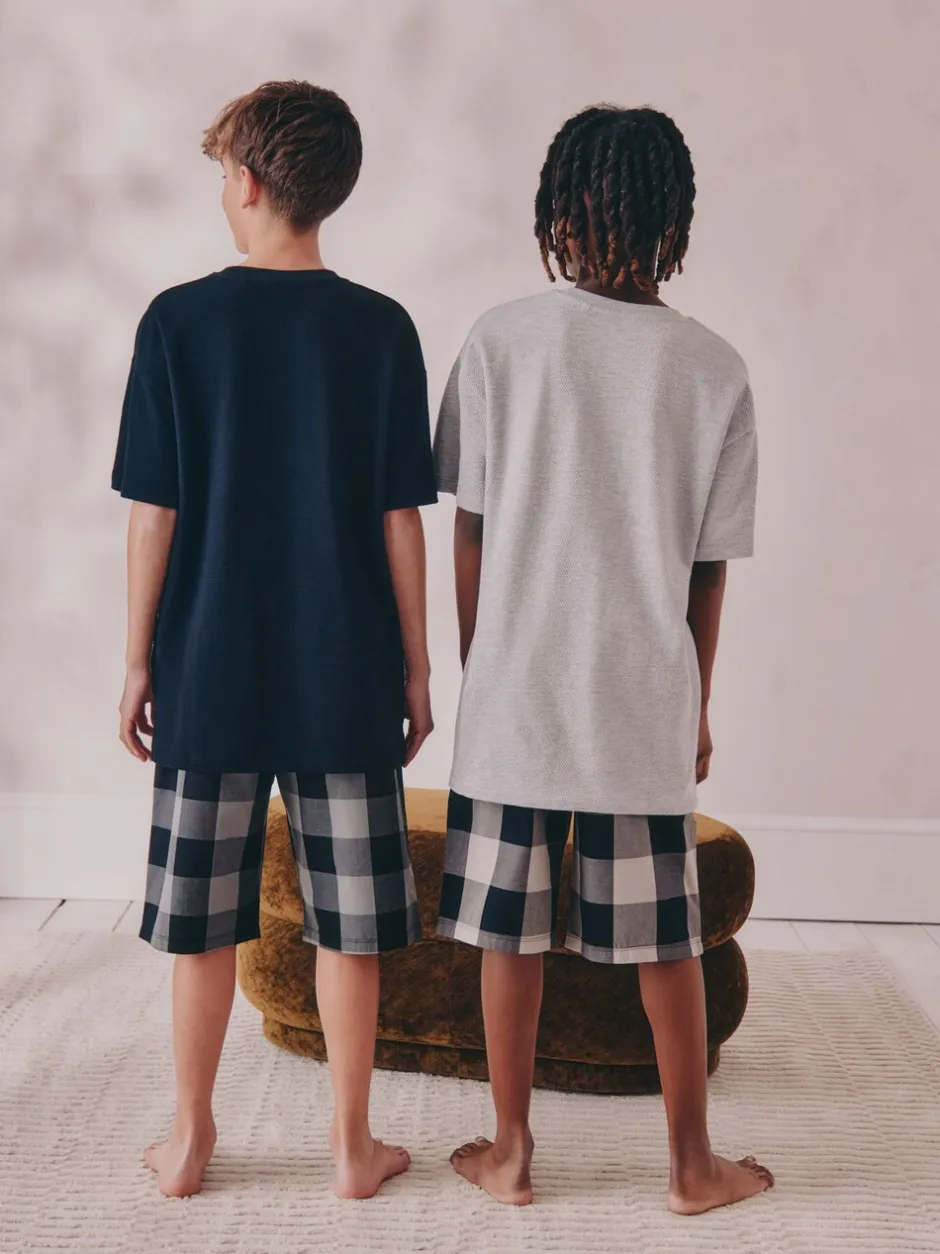 Pyjama's|Nachtkleding En Pyjama's|Next - 2 Pack Geweven Ruit Oversized Pyjama's (3-16jr) Zwart/grijs
