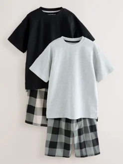 Pyjama's|Nachtkleding En Pyjama's|Next - 2 Pack Geweven Ruit Oversized Pyjama's (3-16jr) Zwart/grijs