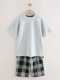 Pyjama's|Nachtkleding En Pyjama's|Next - 2 Pack Geweven Ruit Oversized Pyjama's (3-16jr) Zwart/grijs