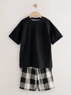 Pyjama's|Nachtkleding En Pyjama's|Next - 2 Pack Geweven Ruit Oversized Pyjama's (3-16jr) Zwart/grijs
