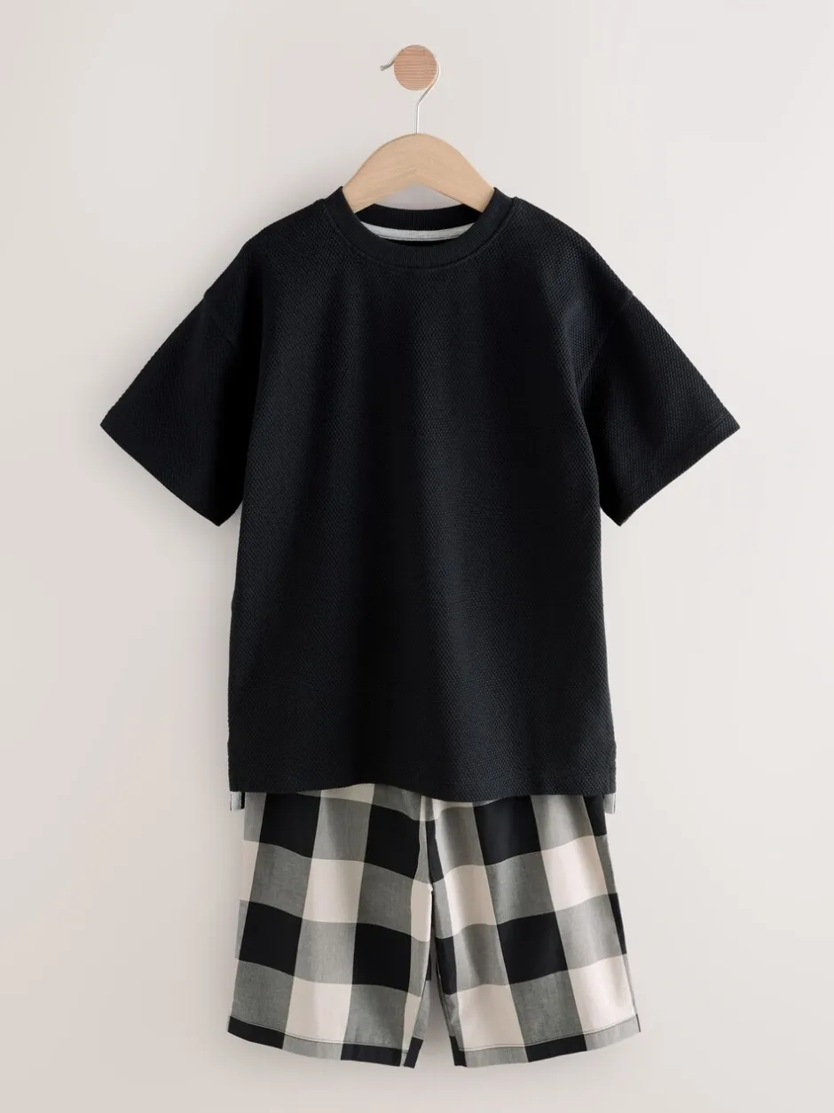 Pyjama's|Nachtkleding En Pyjama's|Next - 2 Pack Geweven Ruit Oversized Pyjama's (3-16jr) Zwart/grijs