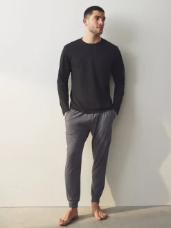 Pyjama's*Next Zwart/grijs - Long Sleeve Cuffed 100% Cotton Pyjamas