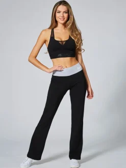 Sportkleding*Pineapple Zwart/grijs - jersey bootcut-broek met contrasterende tailleband voor dames