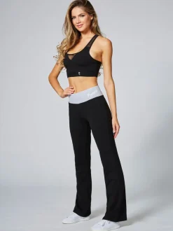 Sportkleding*Pineapple Zwart/grijs - jersey bootcut-broek met contrasterende tailleband voor dames