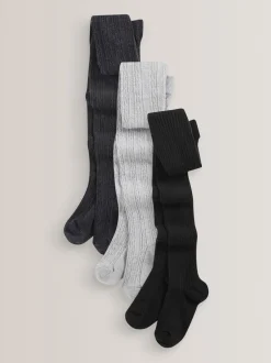 Sokken En Panty's|Sokken En Panty's|Next - Verpakking van 3 kabelmaillots met hoog katoengehalte Zwart/grijs