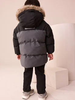 Jassen, Jacks En Kinderwagenpakjes|Jassen En Jacks*Next - Waterdichte warme gewatteerde jas (12 mnd - 10 jr) Zwart/grijs