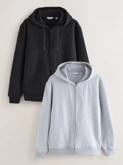 Sweaters En Hoody´S|Sweaters En Hoody´S|Next Zwart/grijs gemêleerd - Cotton Rich Heavyweight Jersey Full Zip Hoodies 2 Pack
