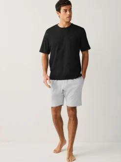 Loungewear|Pyjama's|Next - Jersey pyjama met korte mouwen Zwart/grijs gemêleerd