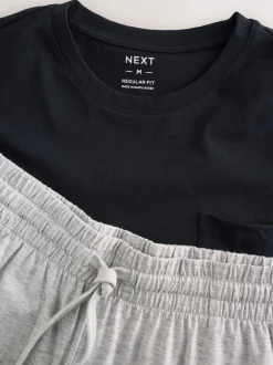 Loungewear|Pyjama's|Next - Jersey pyjama met korte mouwen Zwart/grijs gemêleerd