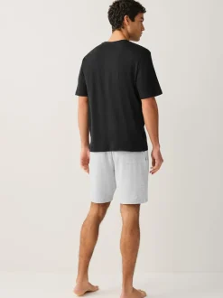 Loungewear|Pyjama's|Next - Jersey pyjama met korte mouwen Zwart/grijs gemêleerd