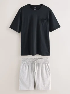Loungewear|Pyjama's|Next - Jersey pyjama met korte mouwen Zwart/grijs gemêleerd