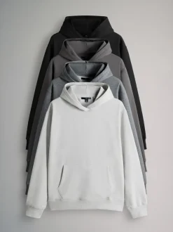 Loungewear|Sweaters En Hoody´S|The Set - Verpakking van 4 - Relaxed Fit Hoodies Zwart/grijs gemêleerd/crème