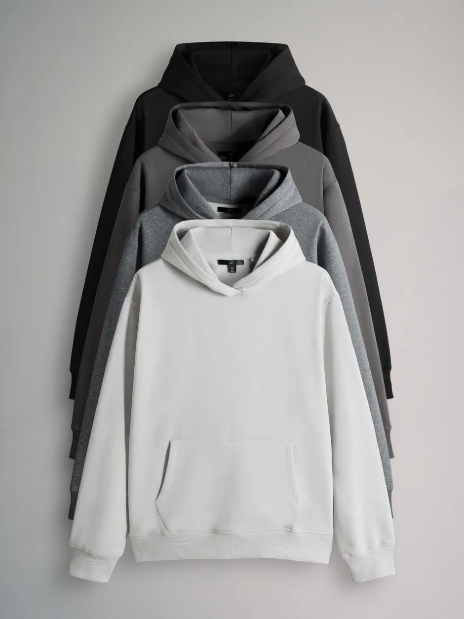 Loungewear|Sweaters En Hoody´S|The Set - Verpakking van 4 - Relaxed Fit Hoodies Zwart/grijs gemêleerd/crème