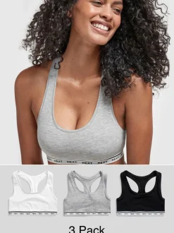 Beha's|Sportkleding|Next - Gewatteerde cropped tops met ultiem comfort Zwart/grijs gemêleerd/wit