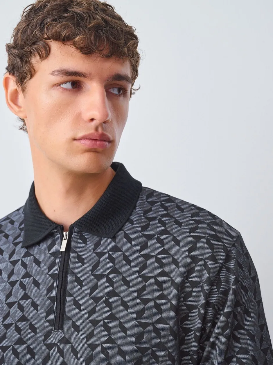 Poloshirts*Next - Pattern Quarter Zip Polo Shirt Zwart/grijs Geo