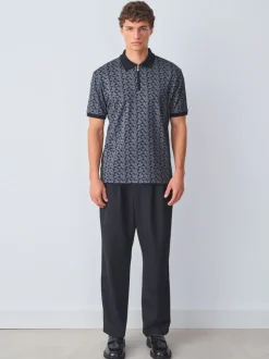 Poloshirts*Next - Pattern Quarter Zip Polo Shirt Zwart/grijs Geo