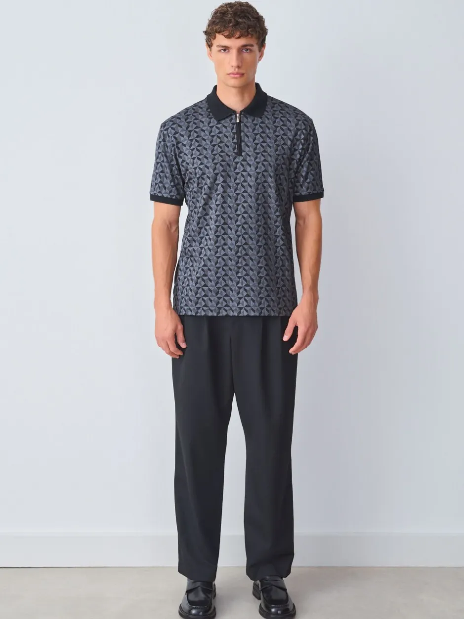 Poloshirts*Next - Pattern Quarter Zip Polo Shirt Zwart/grijs Geo
