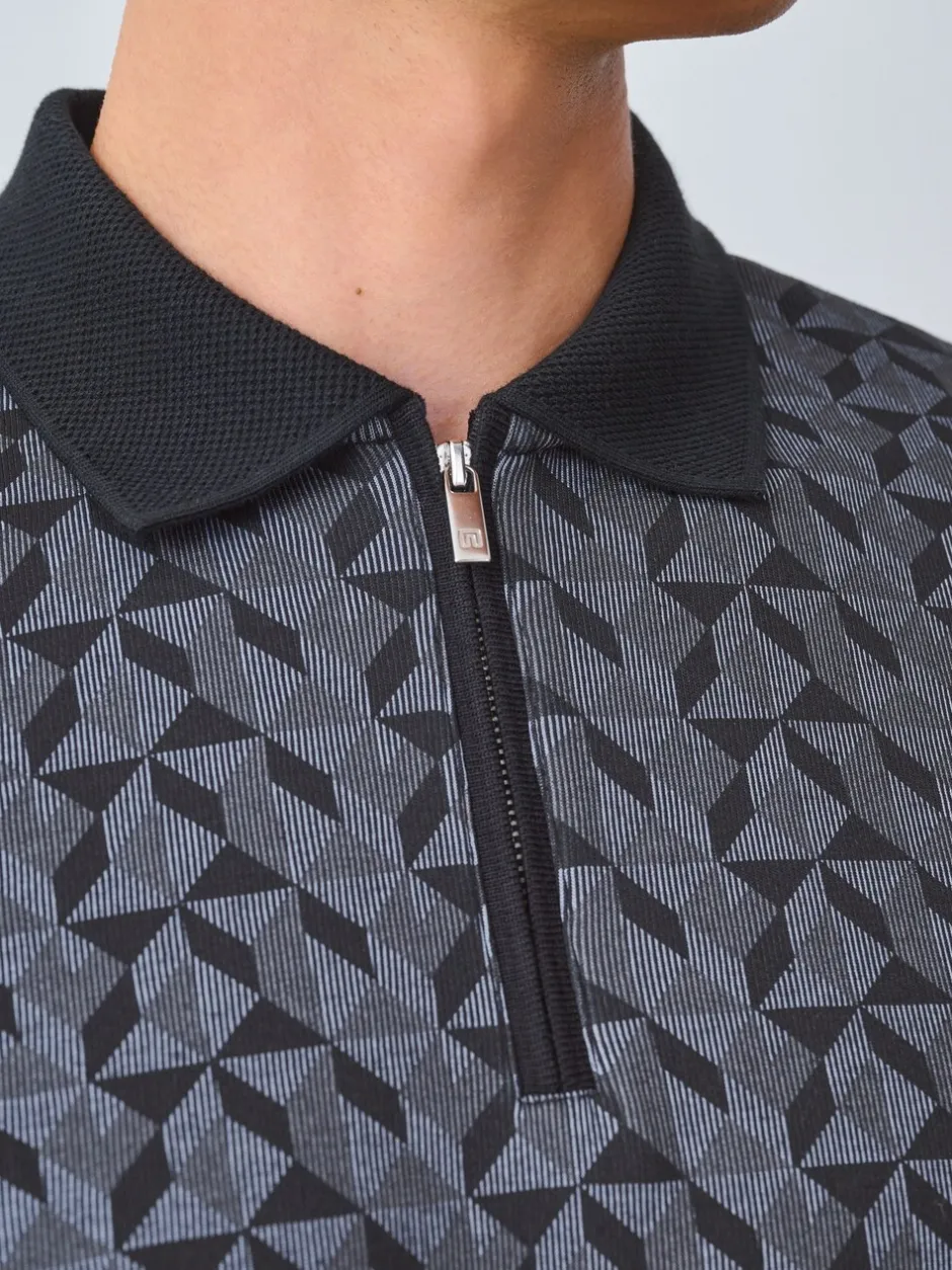 Poloshirts*Next - Pattern Quarter Zip Polo Shirt Zwart/grijs Geo