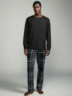 Pyjama's|Next - Pyjamaset met lange mouwen van 100% katoen Zwart/grijs geruit