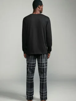 Pyjama's|Next - Pyjamaset met lange mouwen van 100% katoen Zwart/grijs geruit